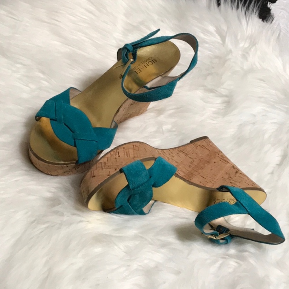 Michael Kors Teal/Turquoise Cork Wedge 7.5